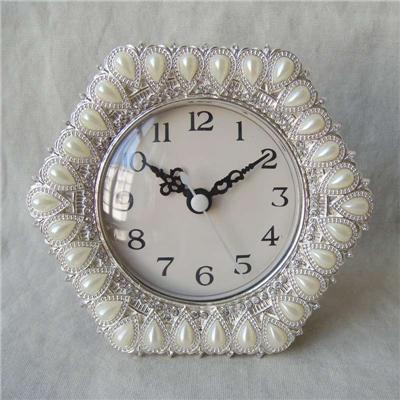 Silver Pearl Jeweled Tabletop Clock